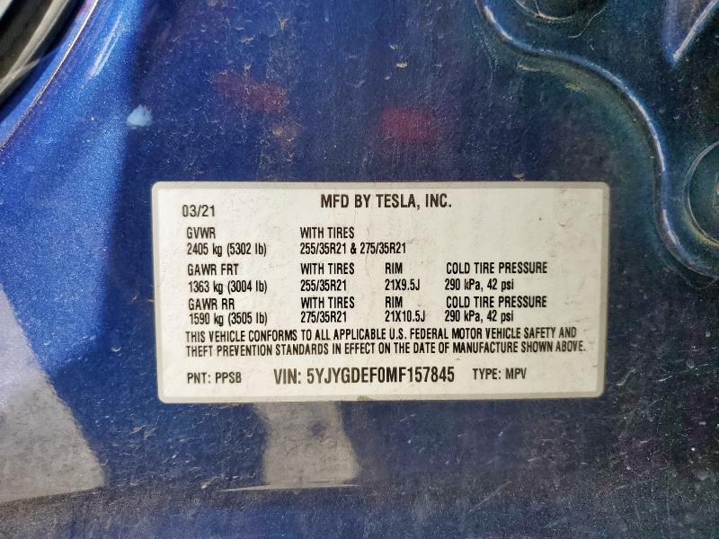 2021 TESLA MODEL Y - 5YJYGDEF0MF157845