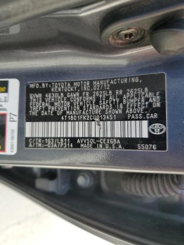 2012 TOYOTA CAMRY HYBR - 4T1BD1FK2CU013451