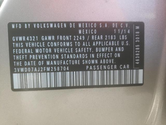 2015 VOLKSWAGEN JETTA SE 3VWD07AJ2FM258704