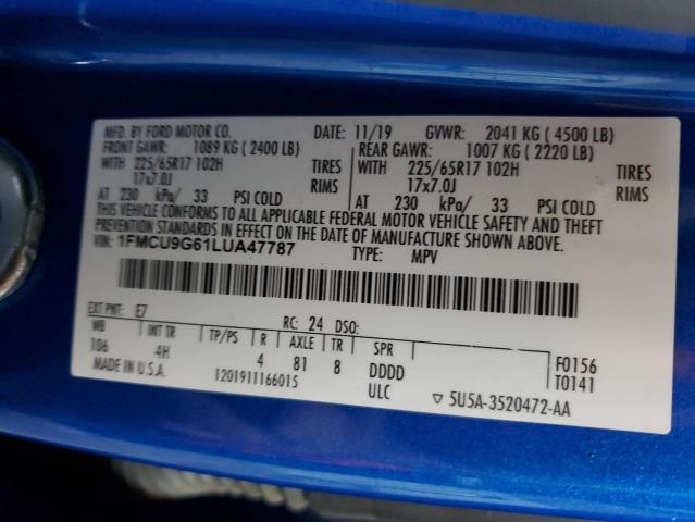 2020 FORD ESCAPE SE - 1FMCU9G61LUA47787