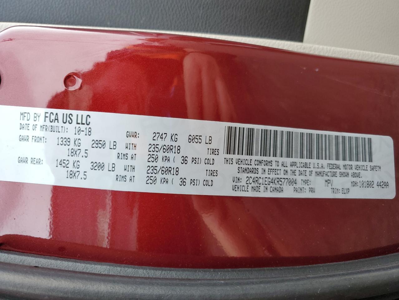 Lot #3265283757 2019 CHRYSLER PACIFICA T