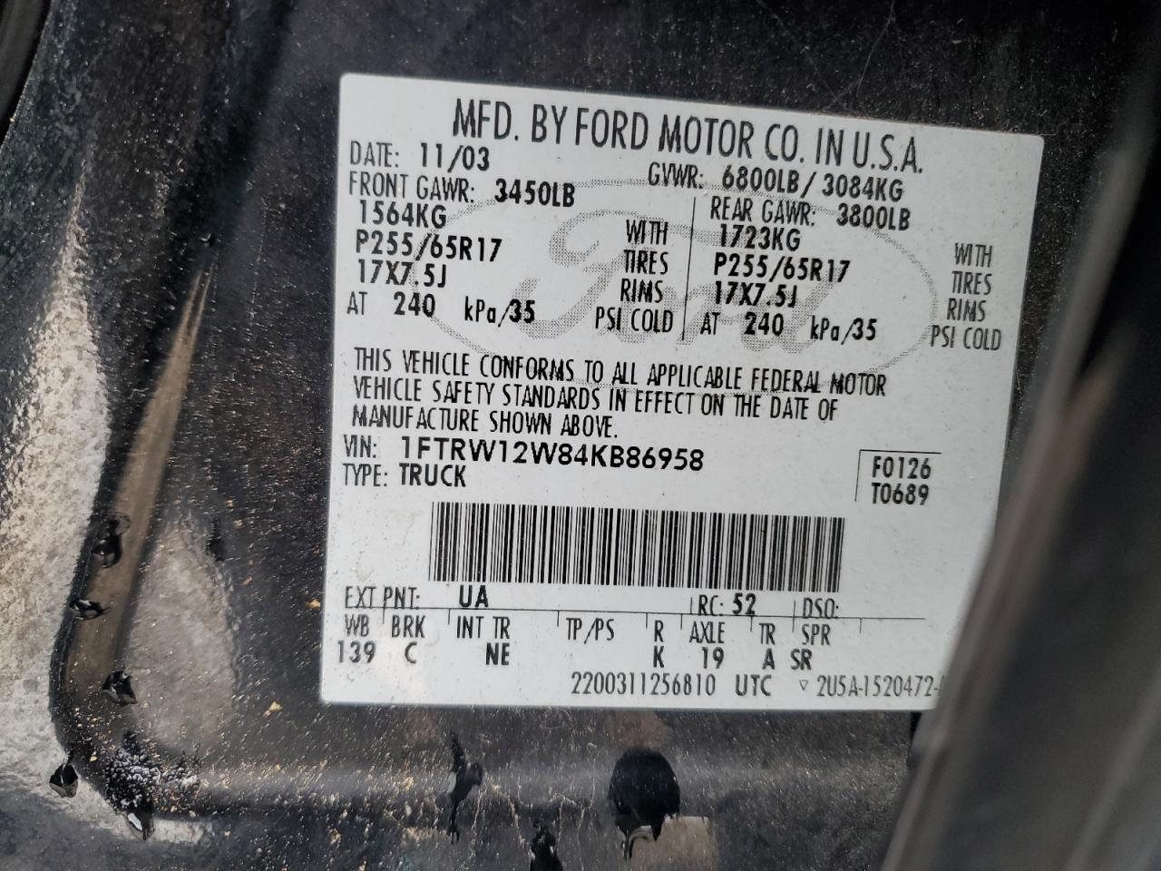 Lot #3278604965 2004 FORD F150 SUPER