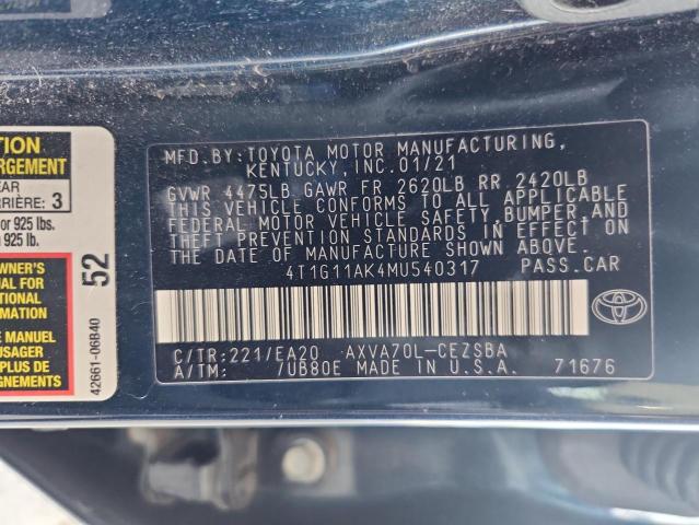 2021 TOYOTA CAMRY SE - 4T1G11AK4MU540317