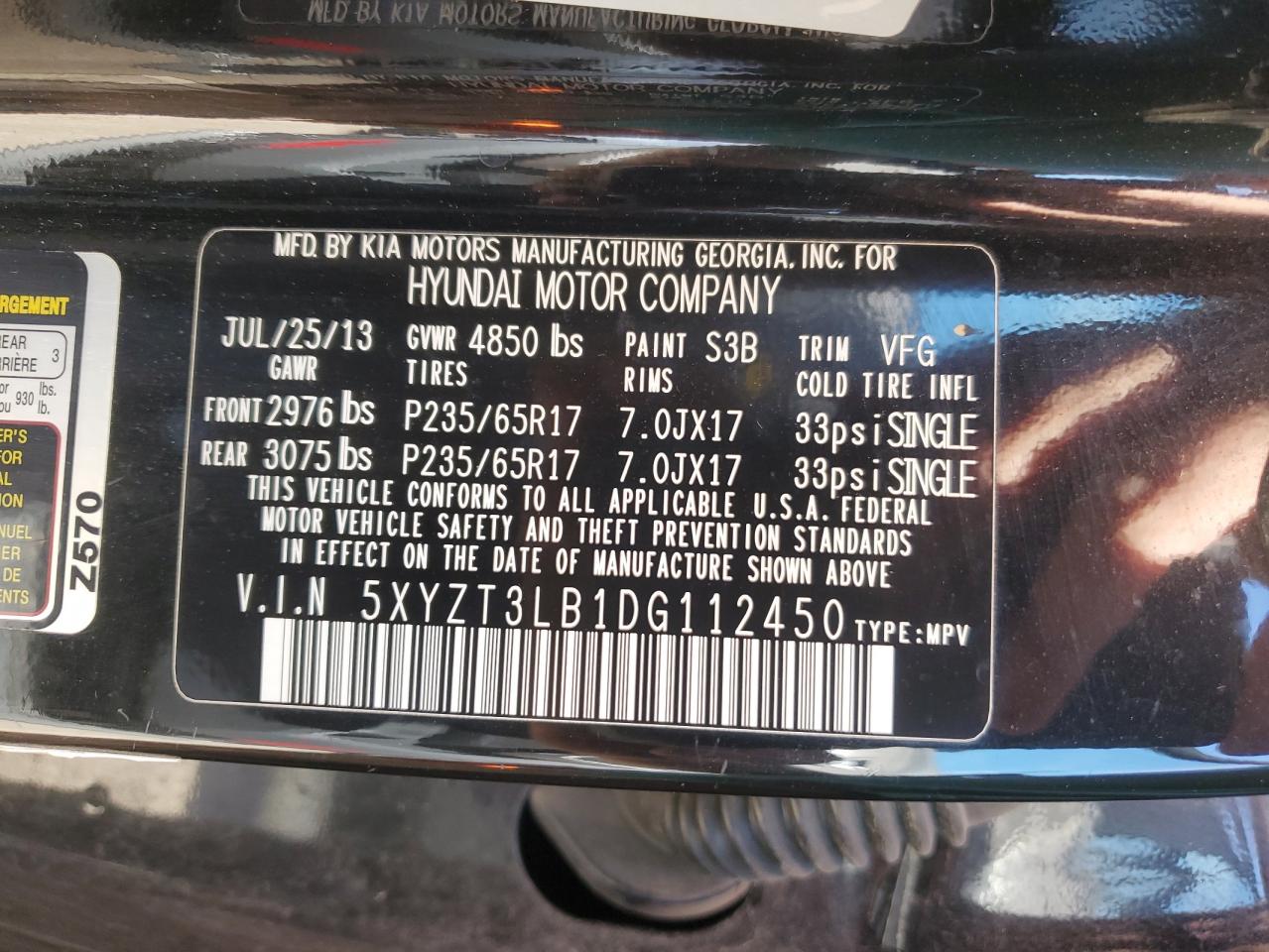 Lot #3305373301 2013 HYUNDAI SANTA FE S