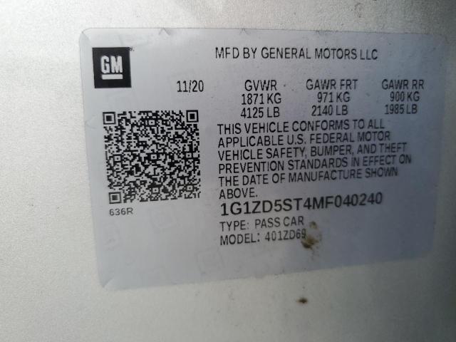 2021 CHEVROLET MALIBU LT - 1G1ZD5ST4MF040240