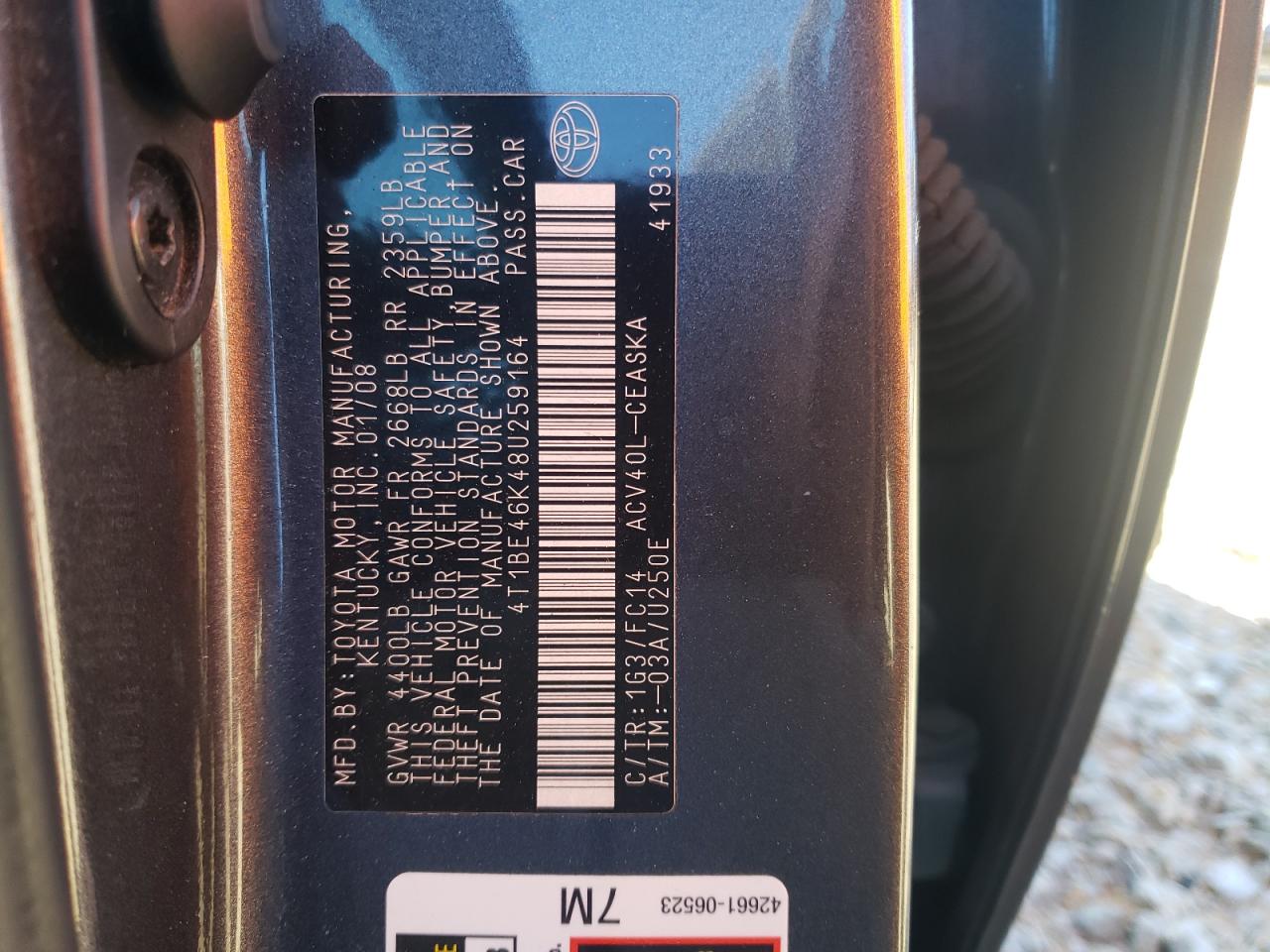 Lot #3275610787 2008 TOYOTA CAMRY CE