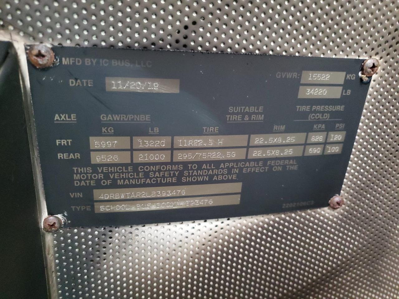 Lot #3308319161 2020 IC CORPORATION 3000 RE