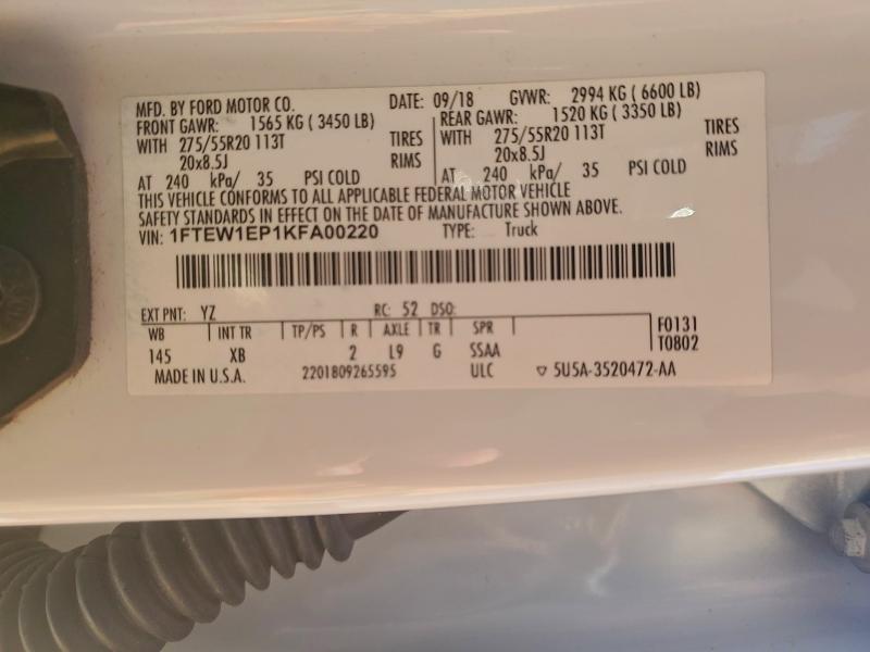 2019 FORD F150 SUPER - 1FTEW1EP1KFA00220