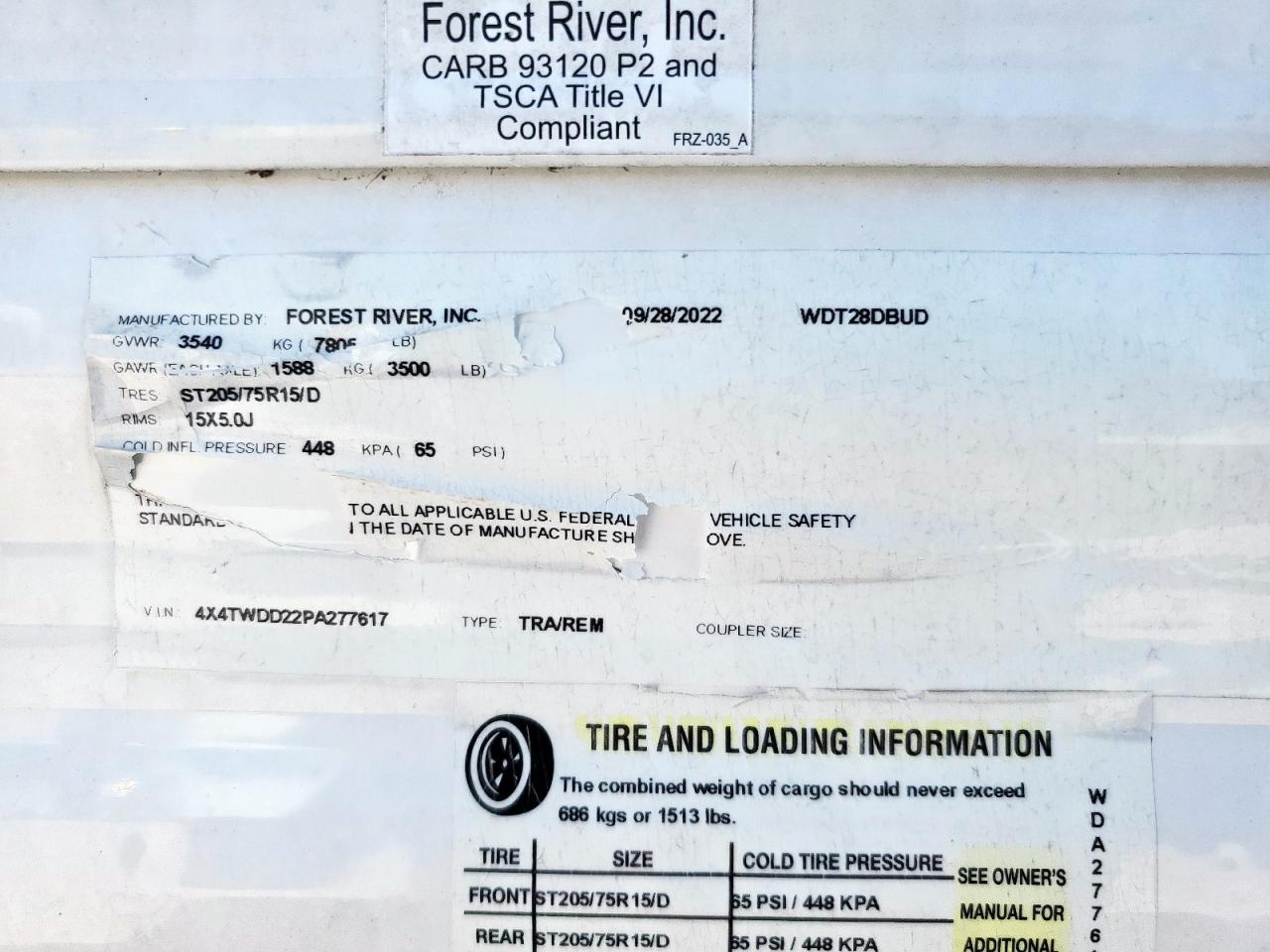 Lot #3290424801 2023 WILDCAT 28 TRAILER