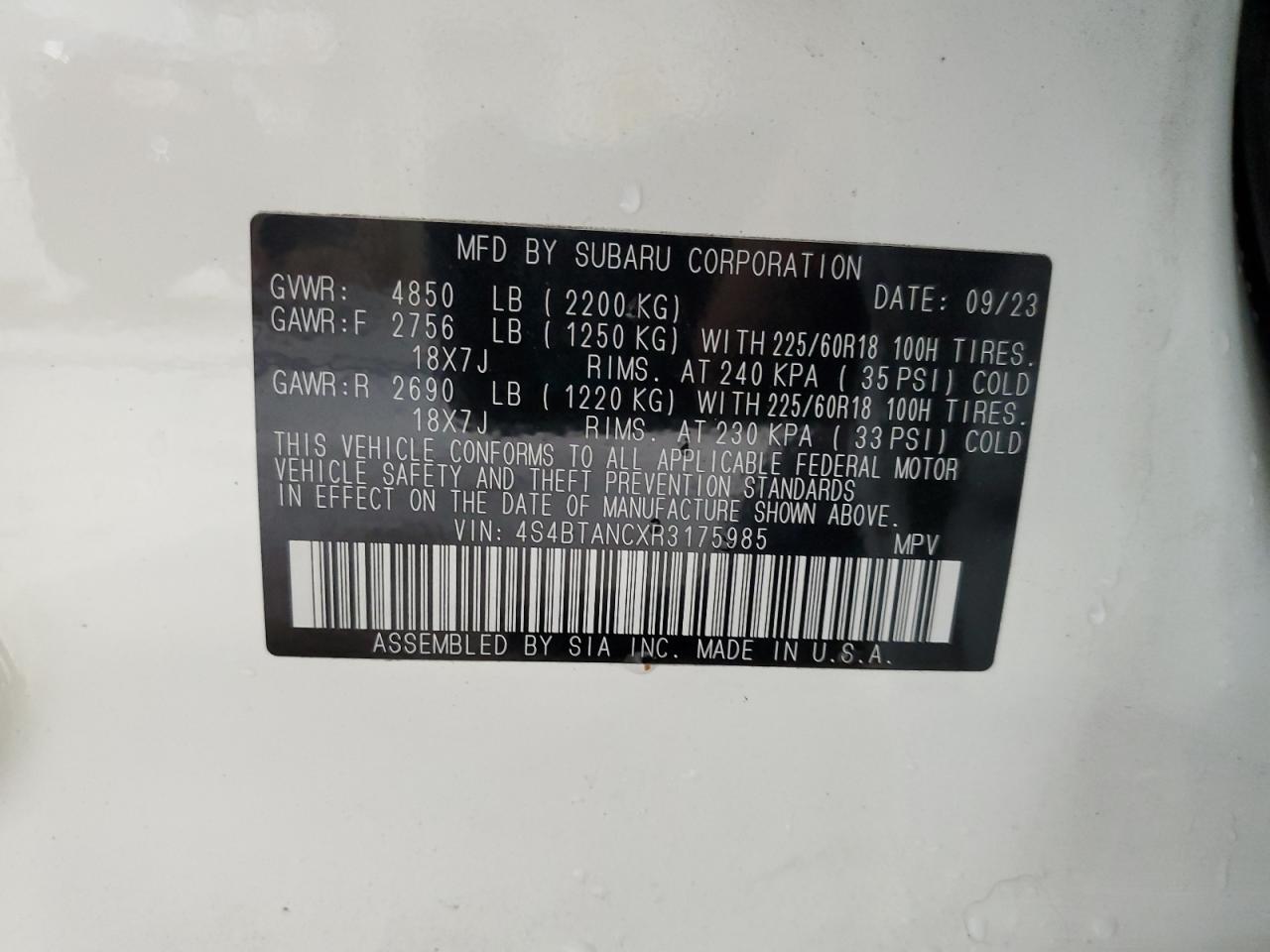 Lot #3304588443 2024 SUBARU OUTBACK LI