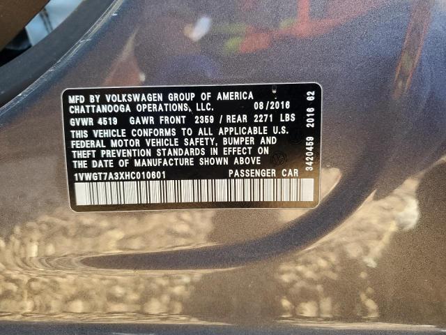 2017 VOLKSWAGEN PASSAT SE 1VWGT7A3XHC010601