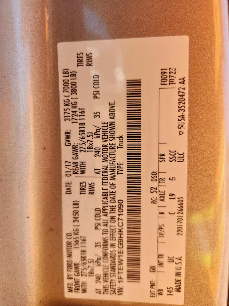 2017 FORD F150 FX4X4 1FTEW1EG9HKC71090