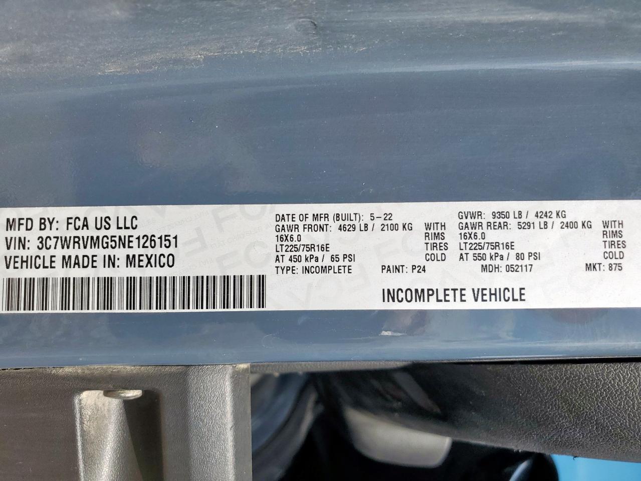 Lot #3302675065 2022 RAM PROMASTER