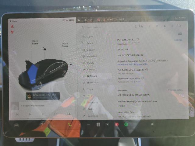 2019 TESLA MODEL 3 5YJ3E1EB4KF522438