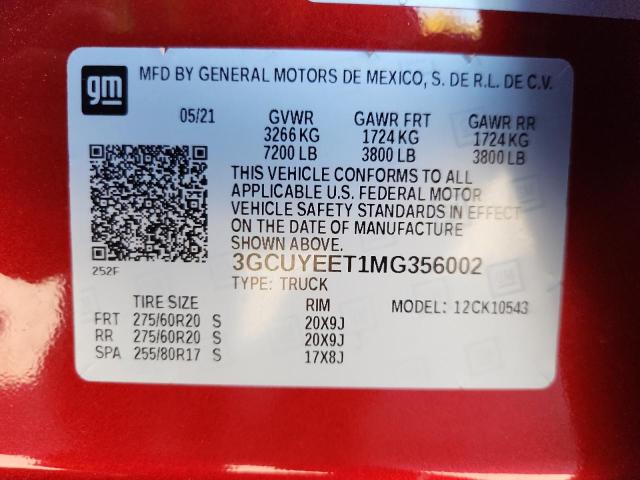 2021 CHEVROLET SILVERADO - 3GCUYEET1MG356002