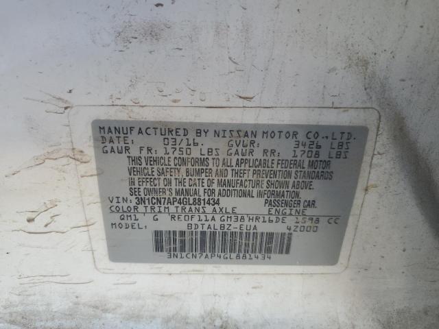 2016 NISSAN VERSA S 3N1CN7AP4GL881434