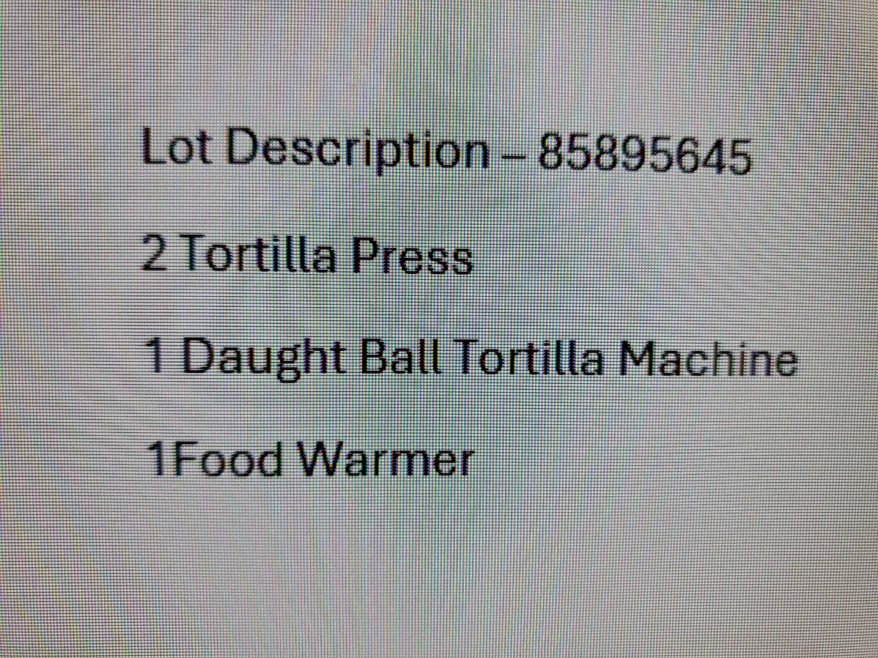 Lot #3261227953 1988 OTHER MISC KITCHEN EQUIPMENT