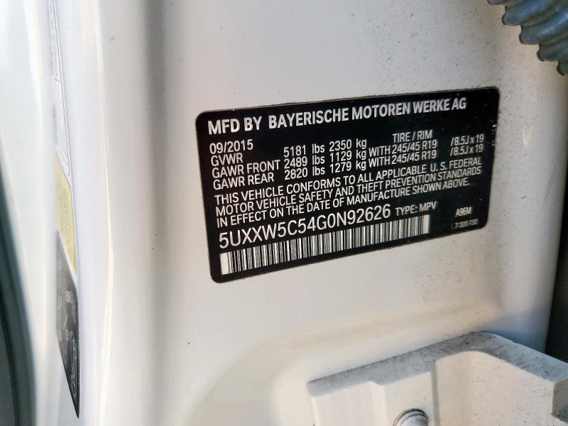 2016 BMW X4 XDRIVE3 5UXXW5C54G0N92626