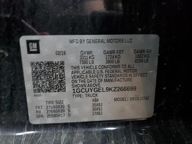 2019 CHEVROLET SILVERADO 1GCUYGEL9KZ266699