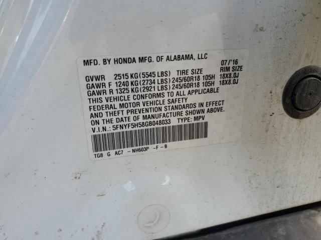 2016 HONDA PILOT EXL - 5FNYF5H58GB048033