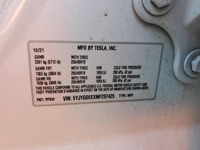 2021 TESLA MODEL Y 5YJYGDEEXMF297425