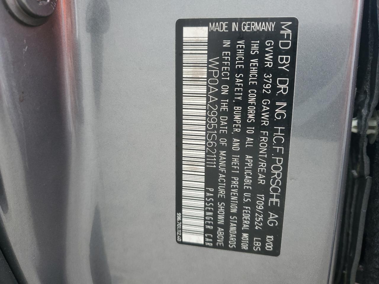 Lot #3301808343 2001 PORSCHE 911 CARRER