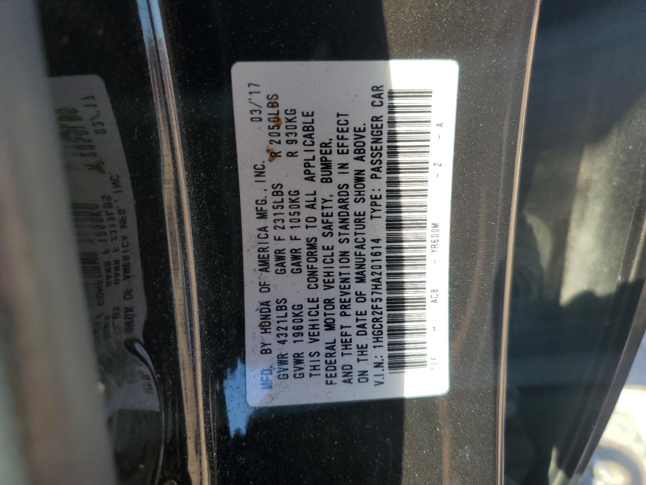 Lot #3309202620 2017 HONDA ACCORD SPO