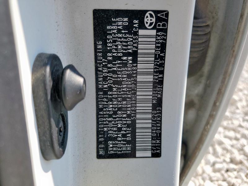 2018 TOYOTA COROLLA L 5YFBURHE1JP754484
