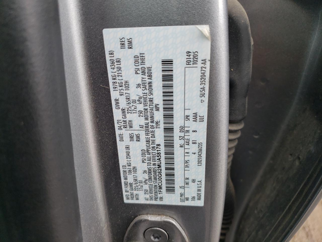 Lot #3302708012 2021 FORD ESCAPE SE