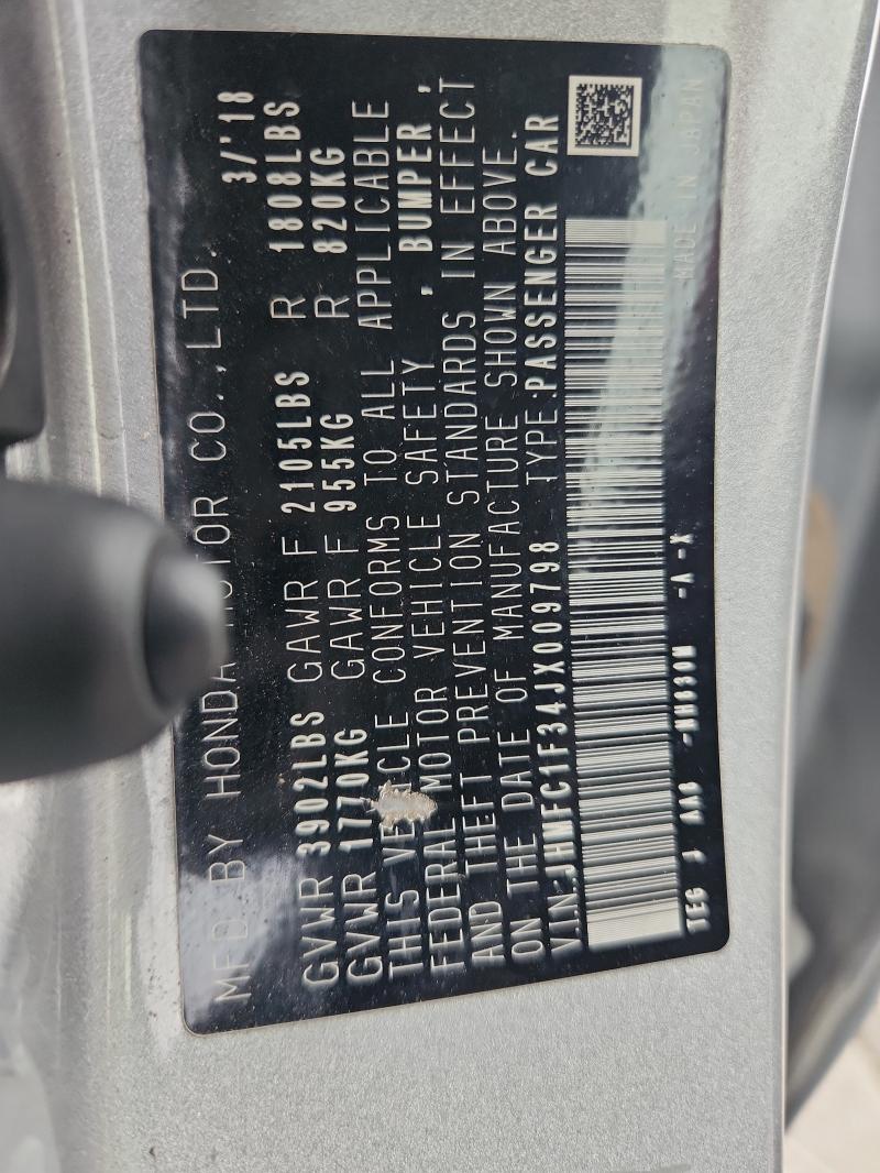 2018 HONDA CIVIC EX - JHMFC1F34JX009798