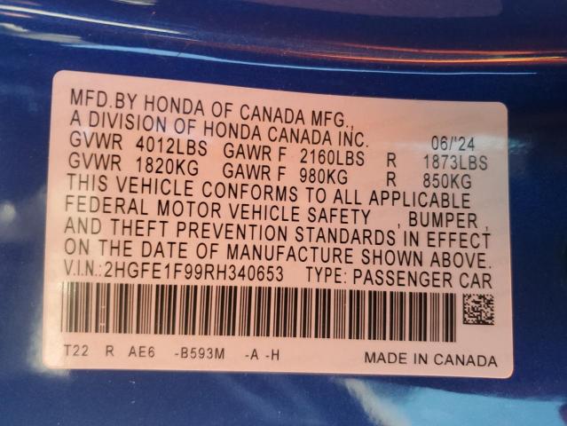 2024 HONDA CIVIC TOUR - 2HGFE1F99RH340653