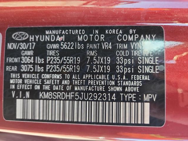 2018 HYUNDAI SANTA FE S - KM8SRDHF5JU292314