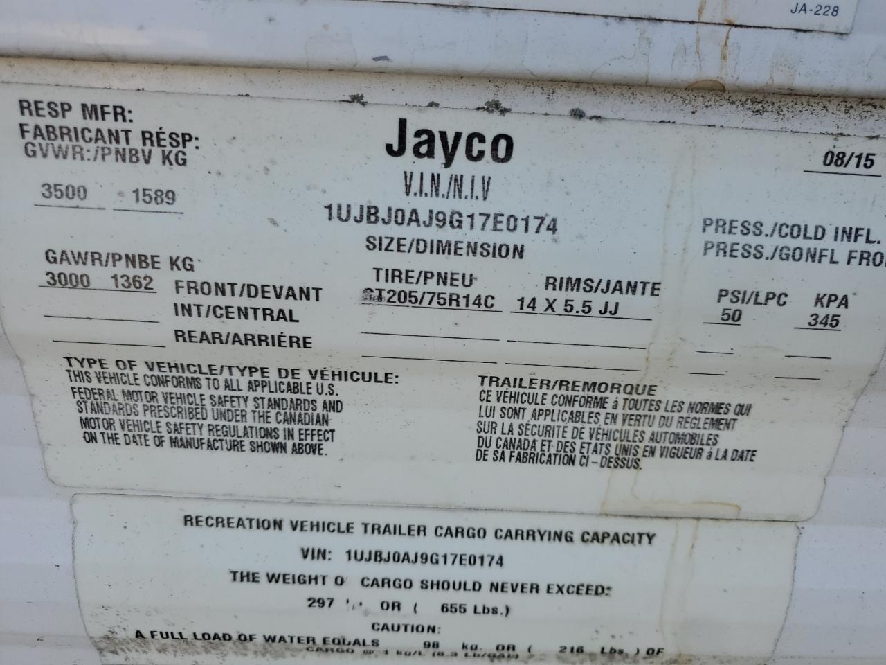 Lot #3286658325 2016 JAYCO JAY FLIGHT SLX 154 B
