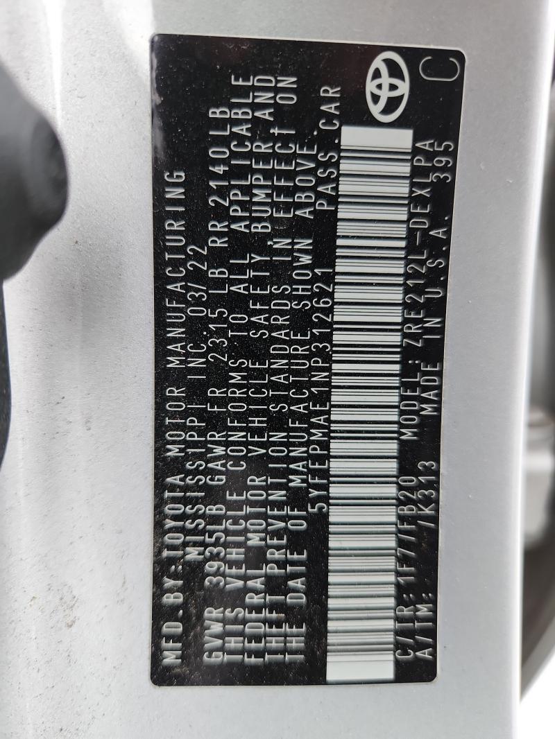 2022 TOYOTA COROLLA LE - 5YFEPMAE1NP312621