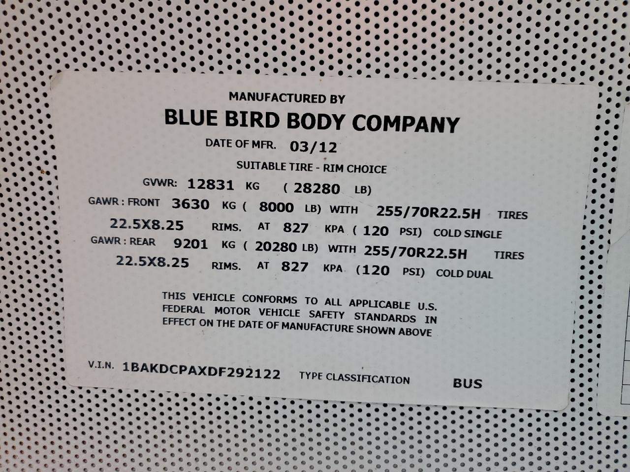 Lot #3274654919 2013 BLUE BIRD SCHOOL BUS