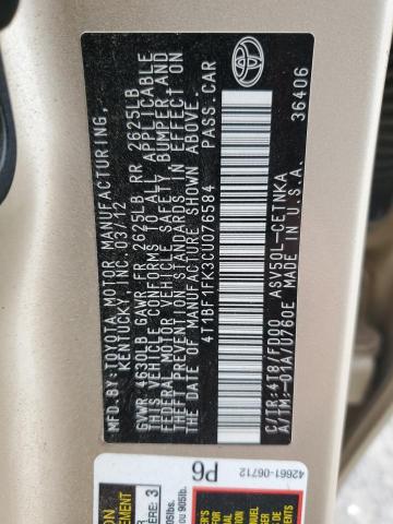 2012 TOYOTA CAMRY BASE - 4T1BF1FK3CU076584