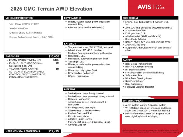 2025 GMC TERRAIN EL - 3GKALUEG0SL273927