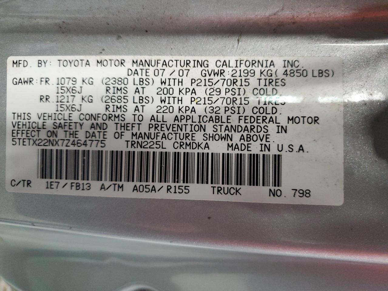 Lot #3265127776 2007 TOYOTA TACOMA ACC