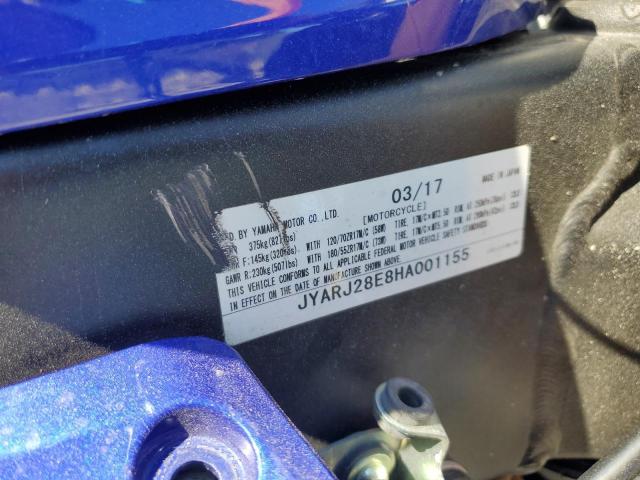 2017 YAMAHA YZFR6 JYARJ28E8HA001155