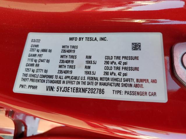 2022 TESLA MODEL 3 - 5YJ3E1EBXNF202786
