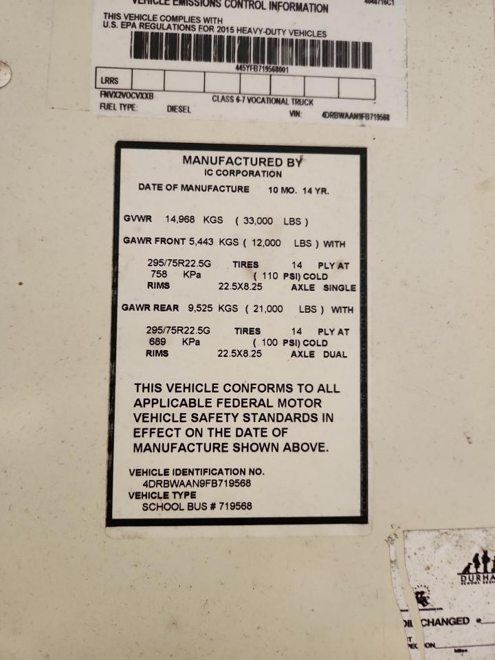 Lot #3274774244 2015 IC CORPORATION RE SERIES SCHOOL