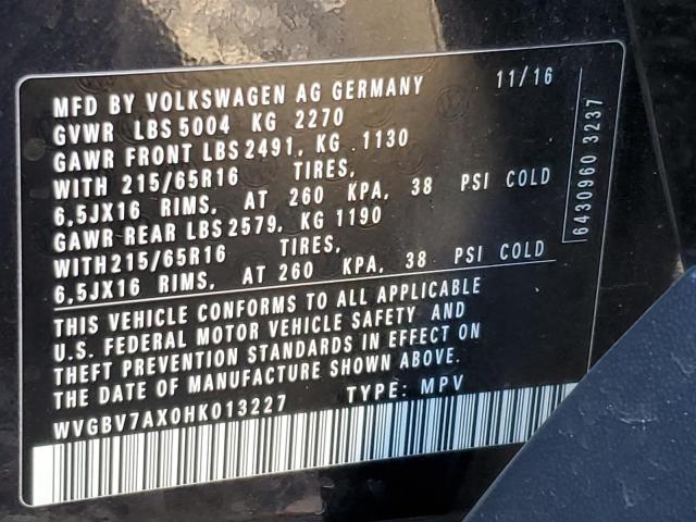 2017 VOLKSWAGEN TIGUAN S WVGBV7AX0HK013227