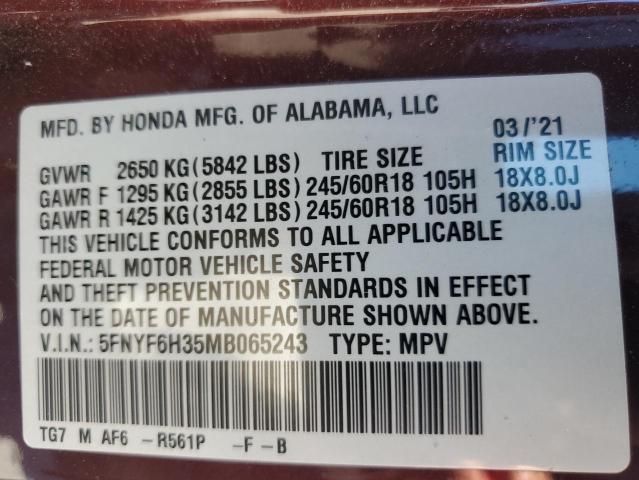 2021 HONDA PILOT EX #3297944770