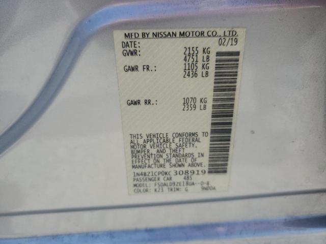 2019 NISSAN LEAF S PLU - 1N4BZ1CP0KC308919