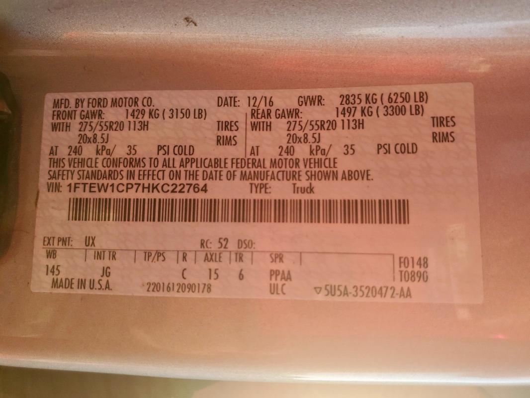 2017 FORD F150 SUPER - 1FTEW1CP7HKC22764