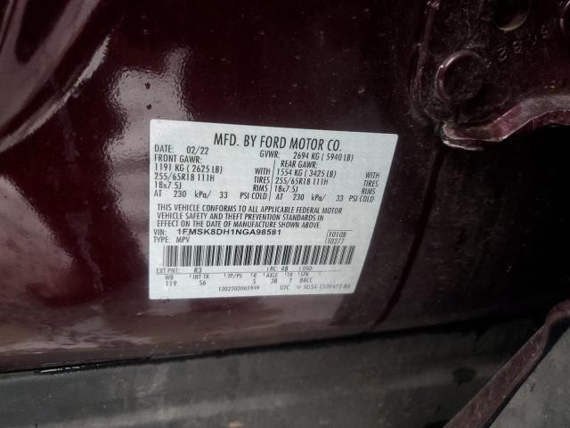 2022 FORD EXPLORER XLT - 1FMSK8DH1NGA98581