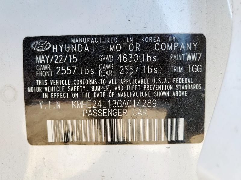 2016 HYUNDAI SONATA HYB KMHE24L13GA014289