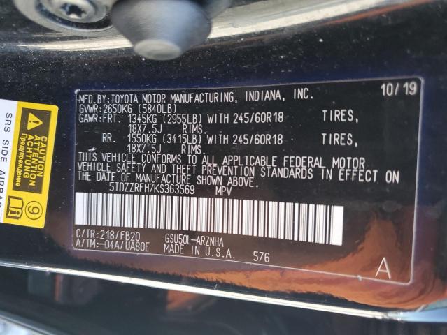 2019 TOYOTA HIGHLANDER LE 5TDZZRFH7KS363569