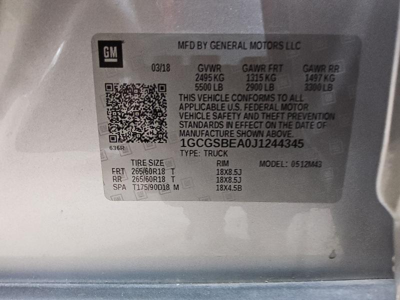 2018 CHEVROLET COLORADO - 1GCGSBEA0J1244345