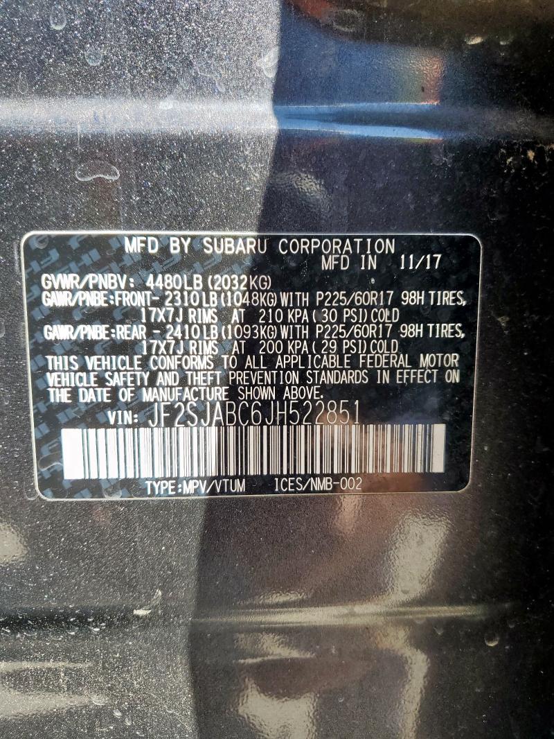 2018 SUBARU FORESTER 2 - JF2SJABC6JH522851